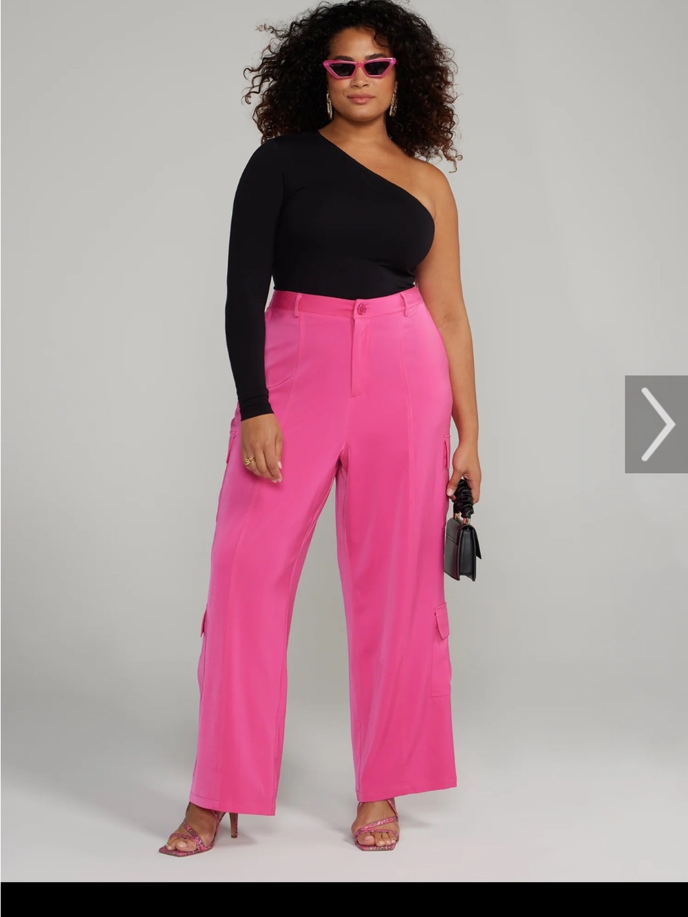 Fashion to Figure Wide Leg Satin Cargo Pants in Pink